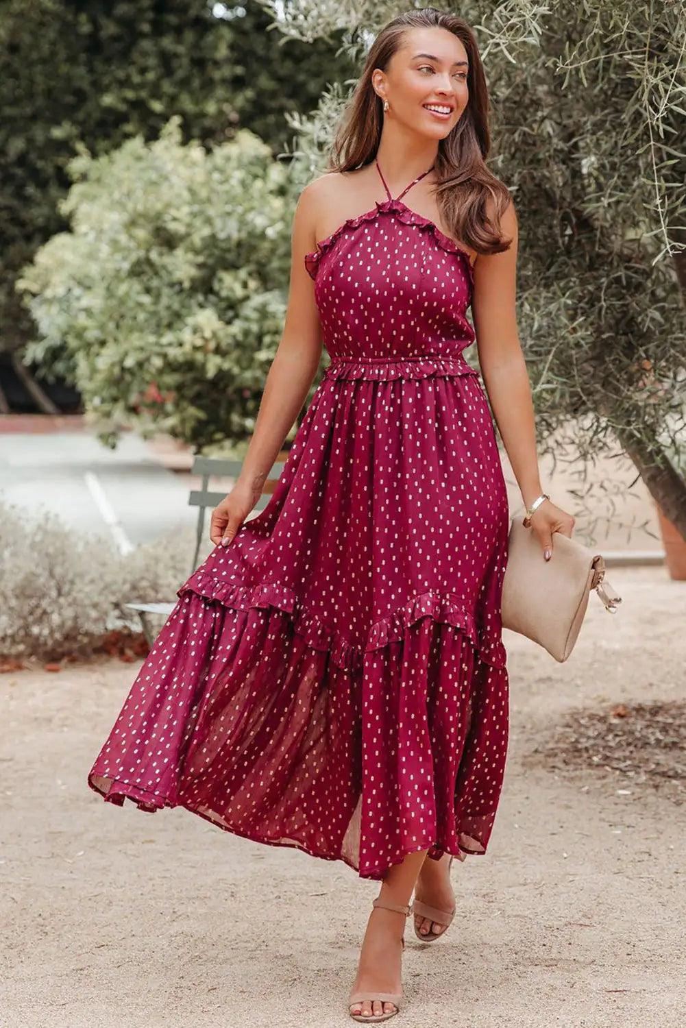 Red Polka Dot Long Dress - Shoply