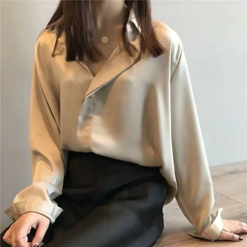 Chic V-Neck Silk Blouse - Shoply