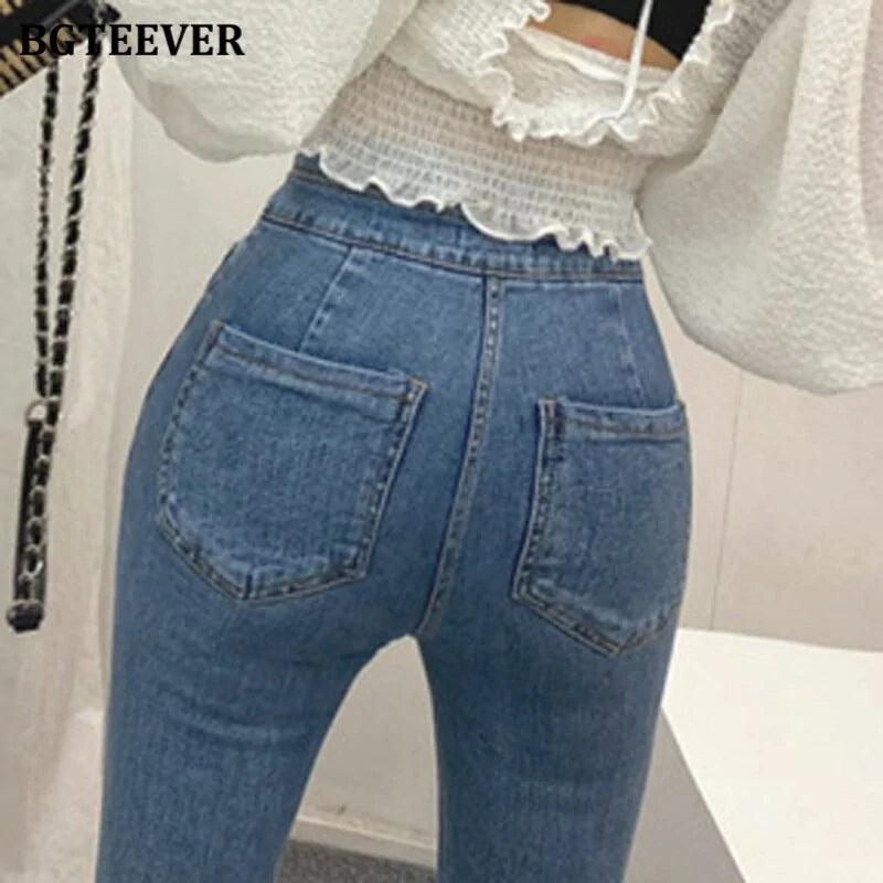 Vintage High Waist Women's Stretched Pencil Jeans - Shoply