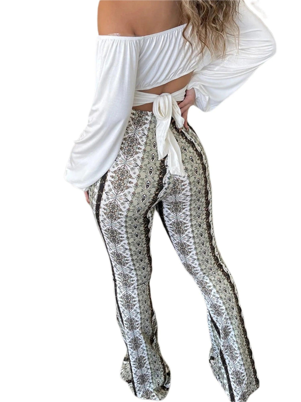 Women's Flare Ethnic Print Pants - Shoply