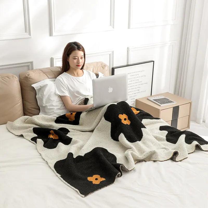 Korean Sunflower Velvet Knitted Blanket - Shoply