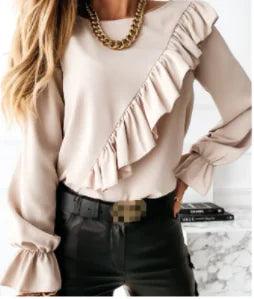 Lady Office Work Ruffles O-Neck Blouse - Shoply