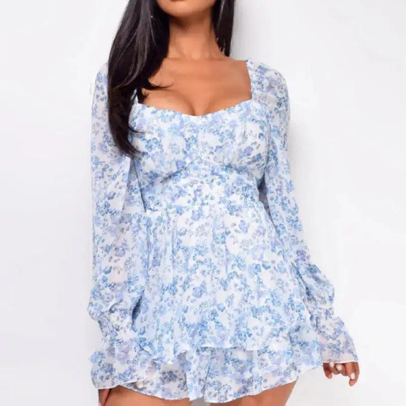 Square Collar Backless Romper - Shoply