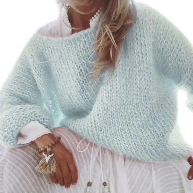 Women's Chunky Knitted Fluffy Pullover Tops - Shoply
