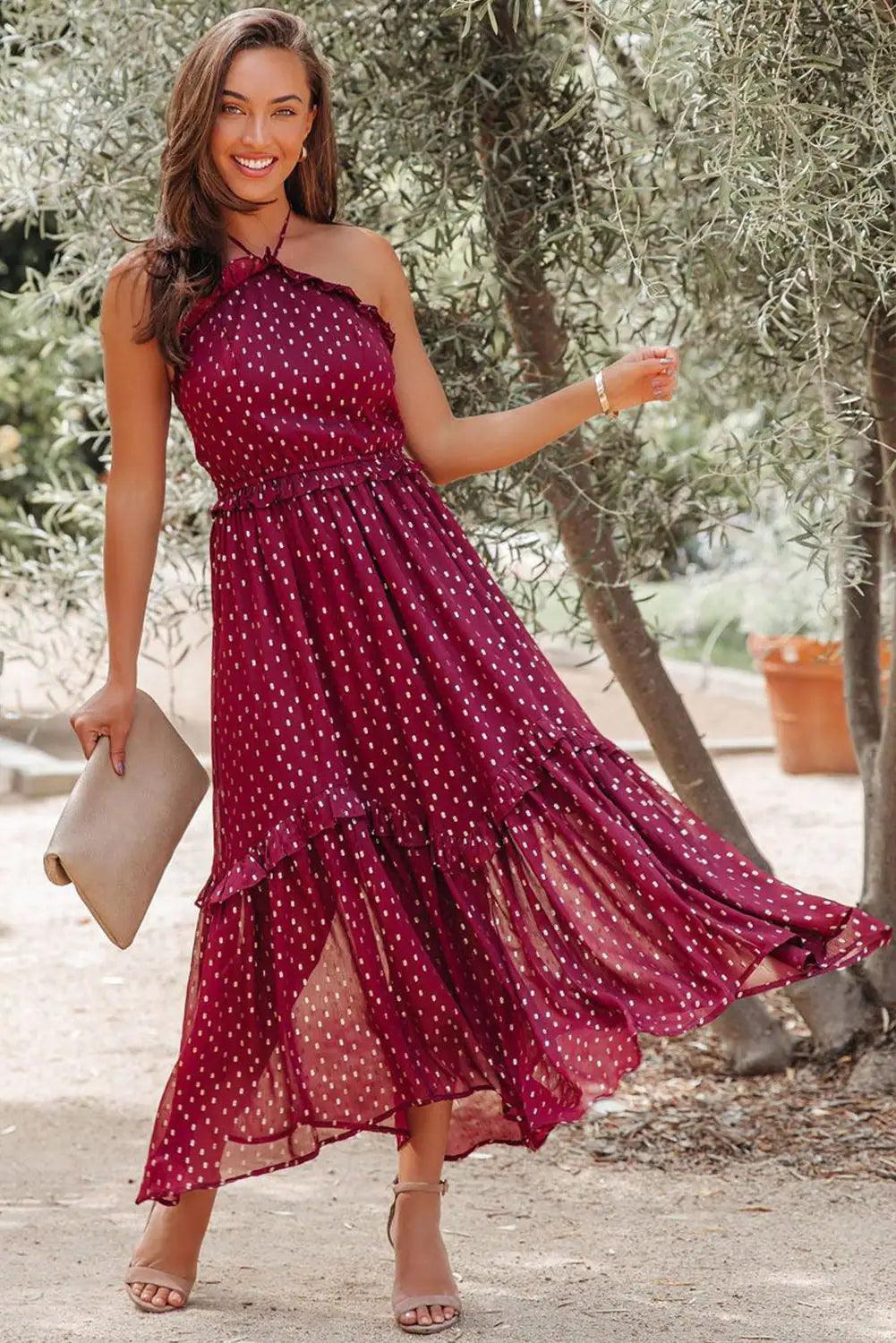 Red Polka Dot Long Dress - Shoply