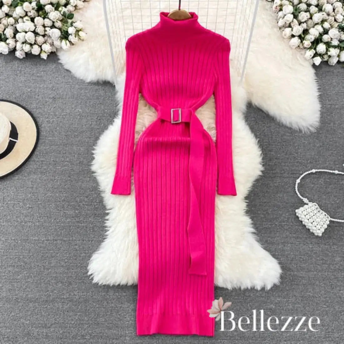 Turtleneck Sexy Wrap Hips Knitted Dresses