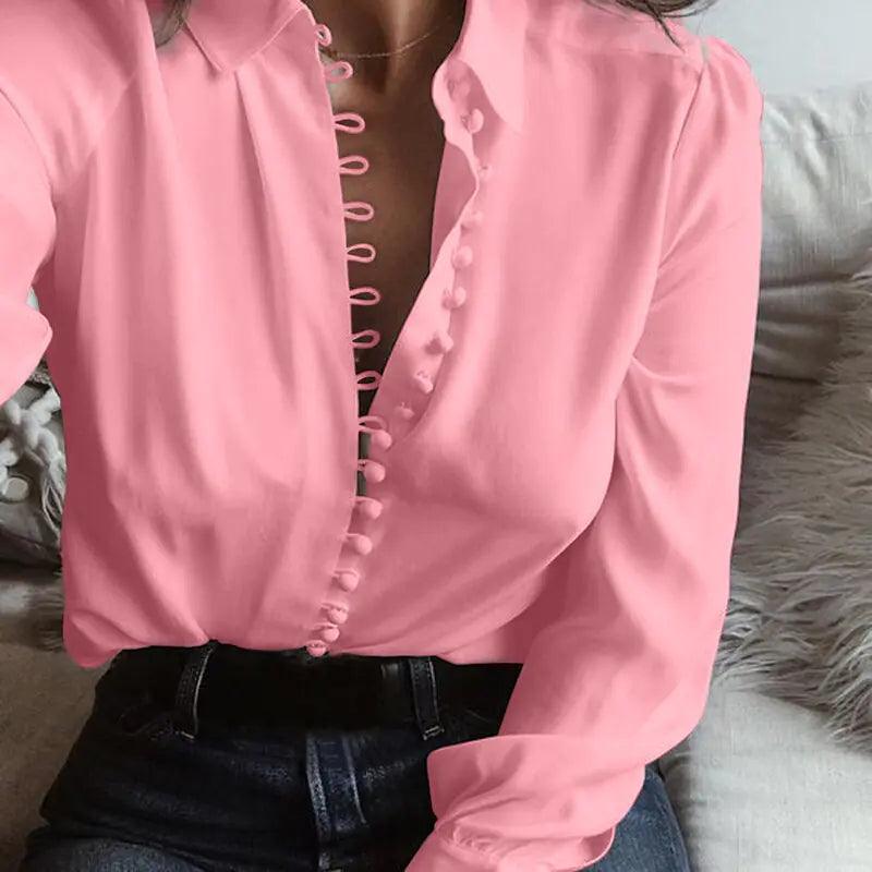Fashion Casual Solid Color ladies office Tops Sexy Buttons Long sleeve Blouse 2020 new Spring Women Chiffon white Shirt - Shoply