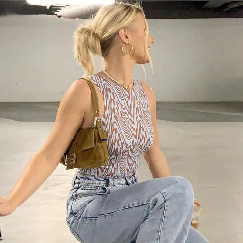 90s Aesthetics Striped Print Crop Tops - Shoply