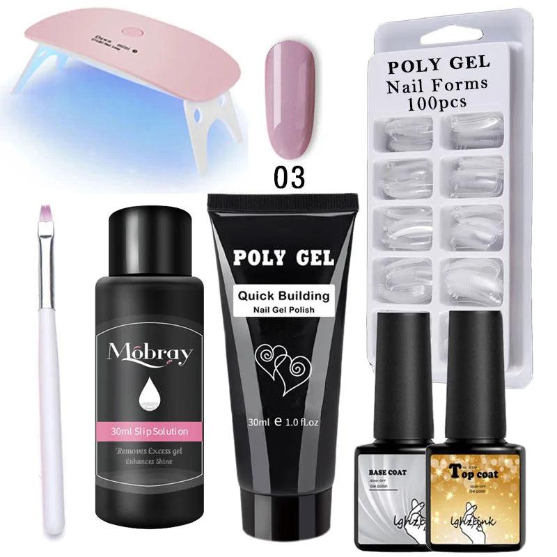 French Nail Art Poly Gel Kit with UV Brush and Nail Tips - Shoply