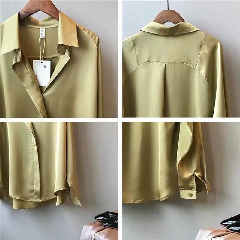 Chic V-Neck Silk Blouse - Shoply