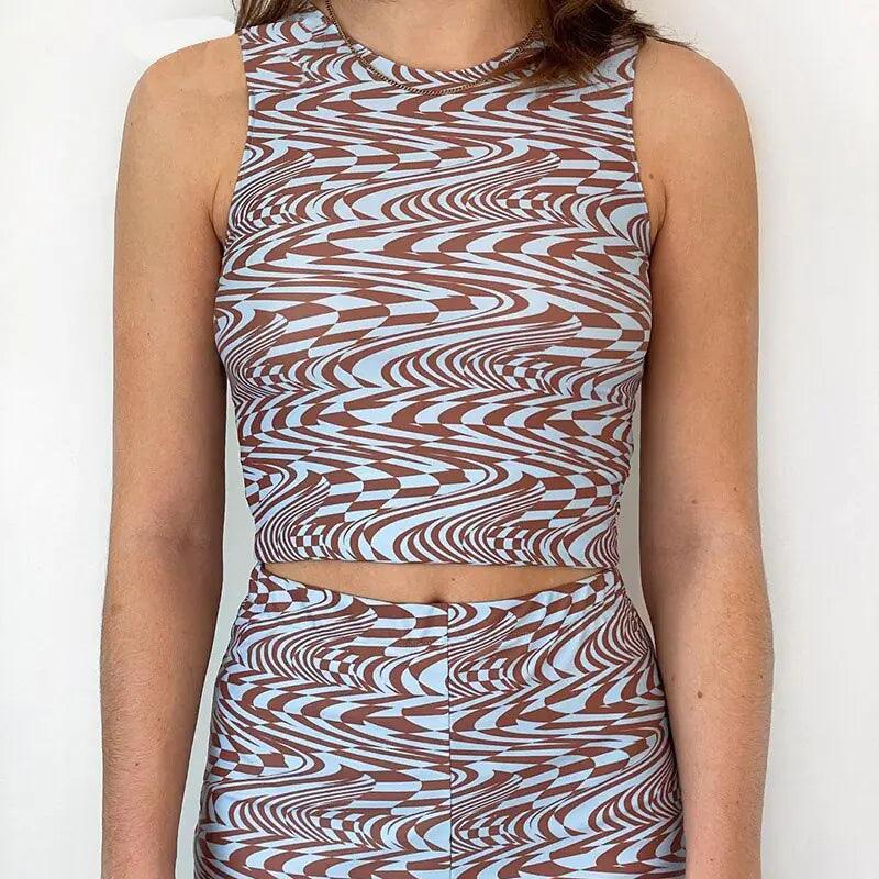 90s Aesthetics Striped Print Crop Tops - Shoply