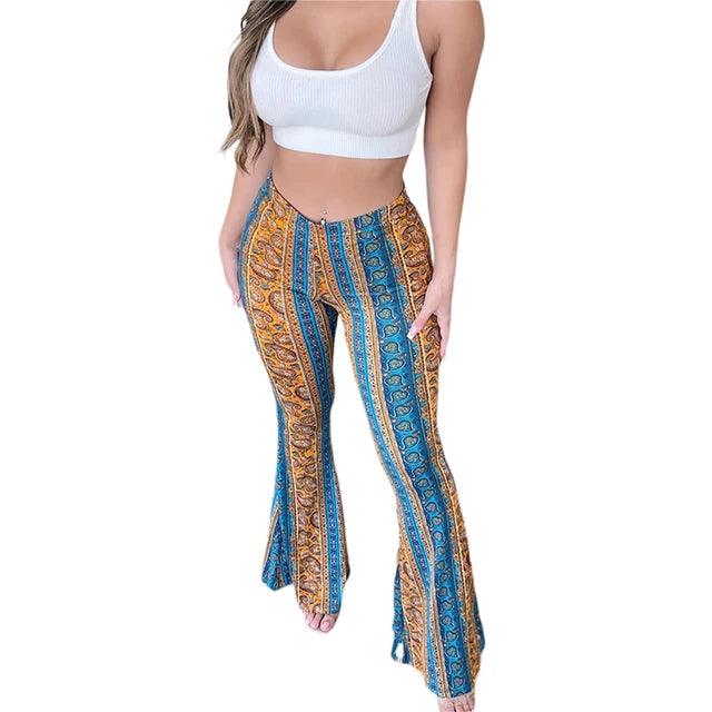 Women's Flare Ethnic Print Pants - Shoply