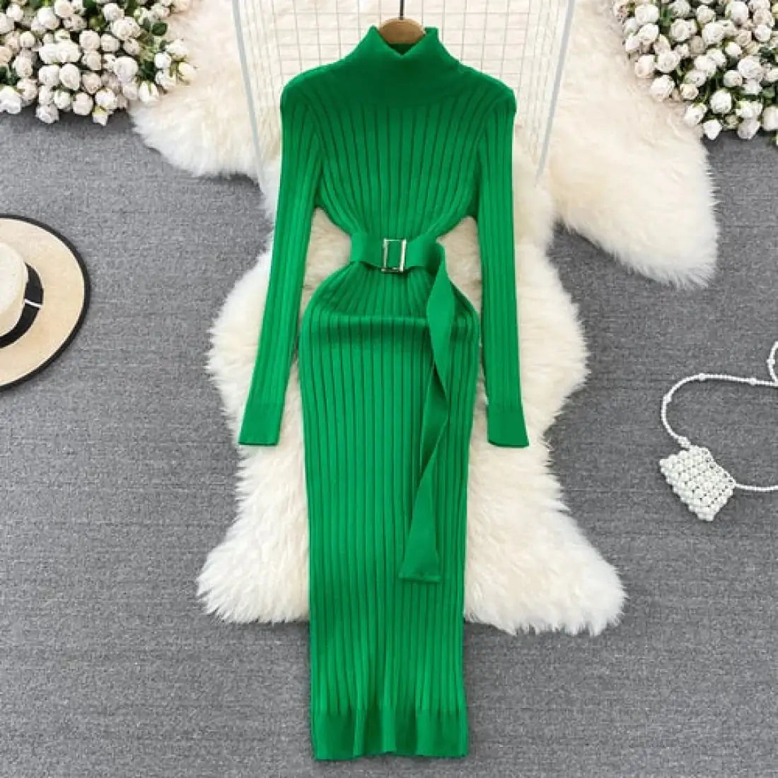 Turtleneck Sexy Wrap Hips Knitted Dresses