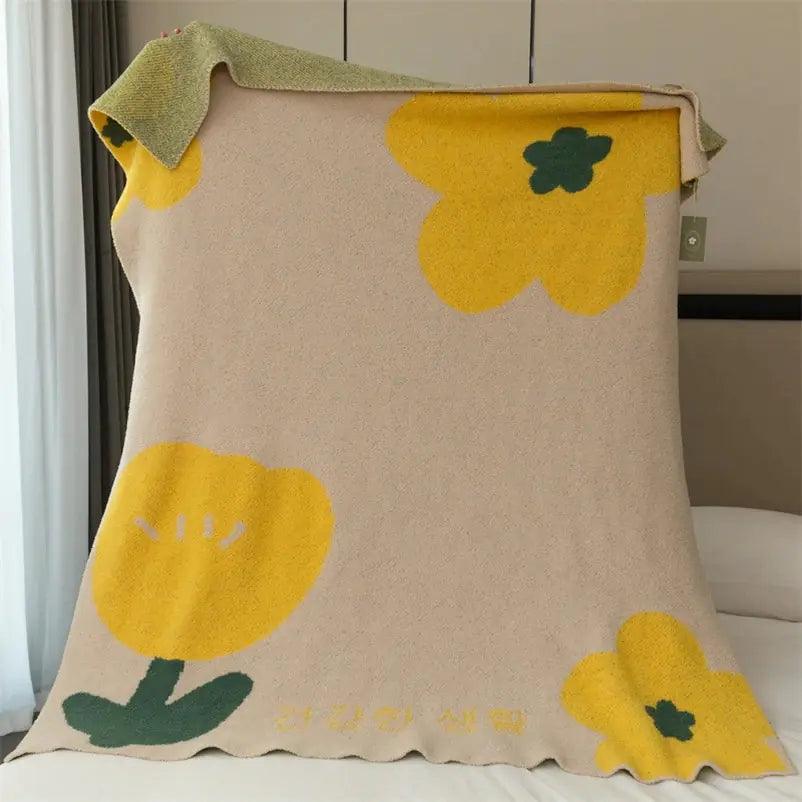 Korean Sunflower Velvet Knitted Blanket - Shoply