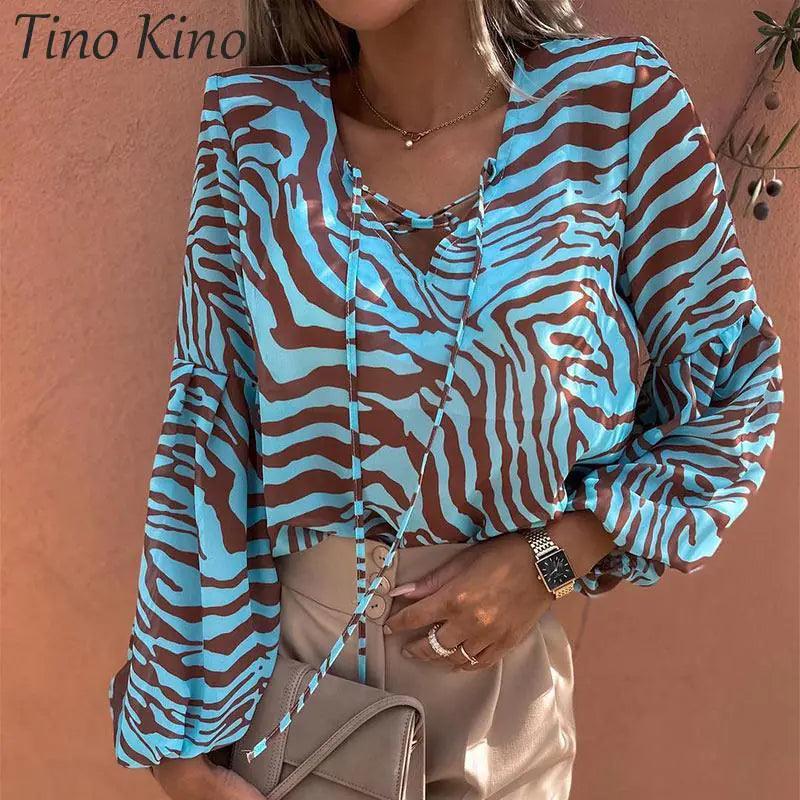 Zebra V-neck Women Blouse - Shoply