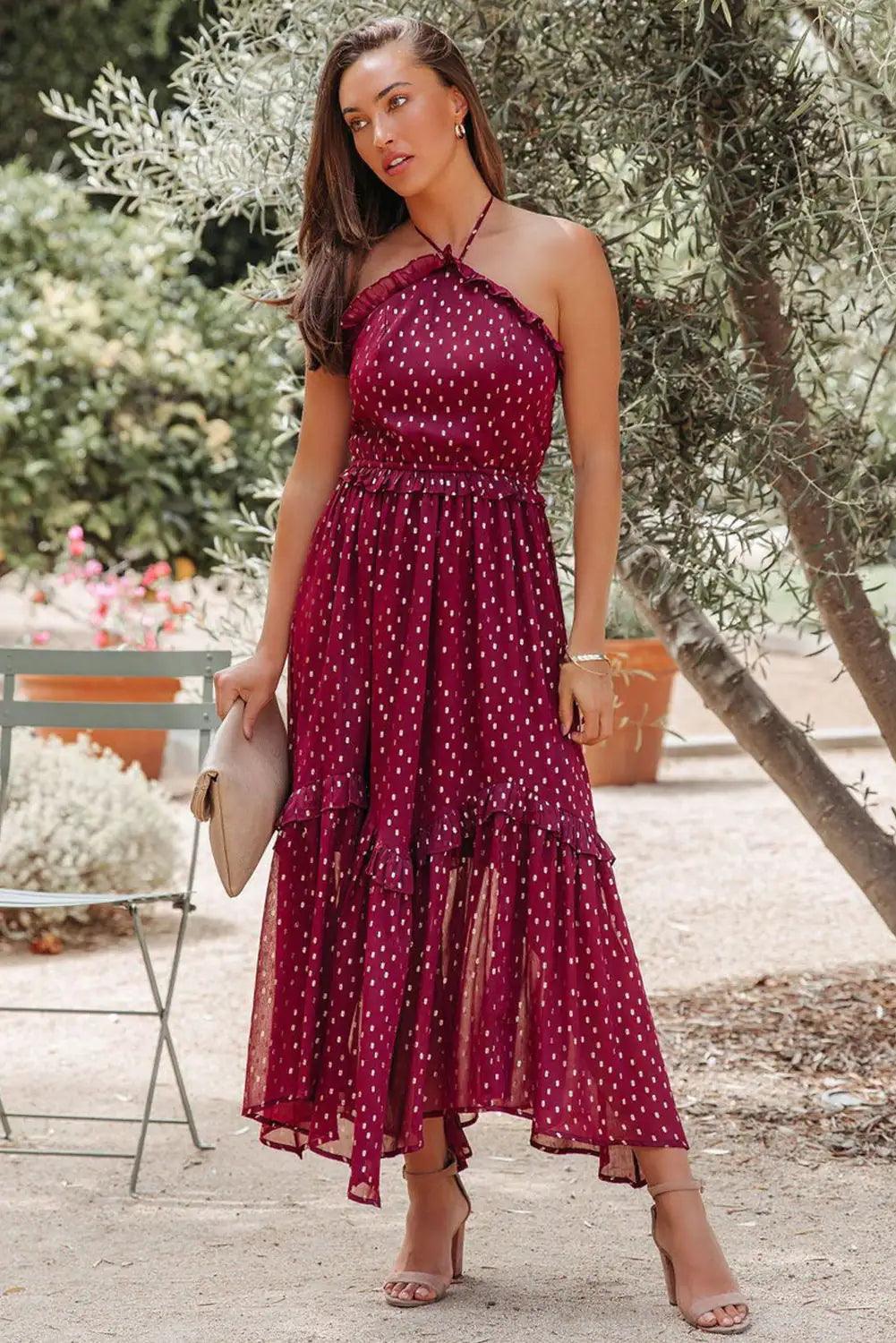 Red Polka Dot Long Dress - Shoply