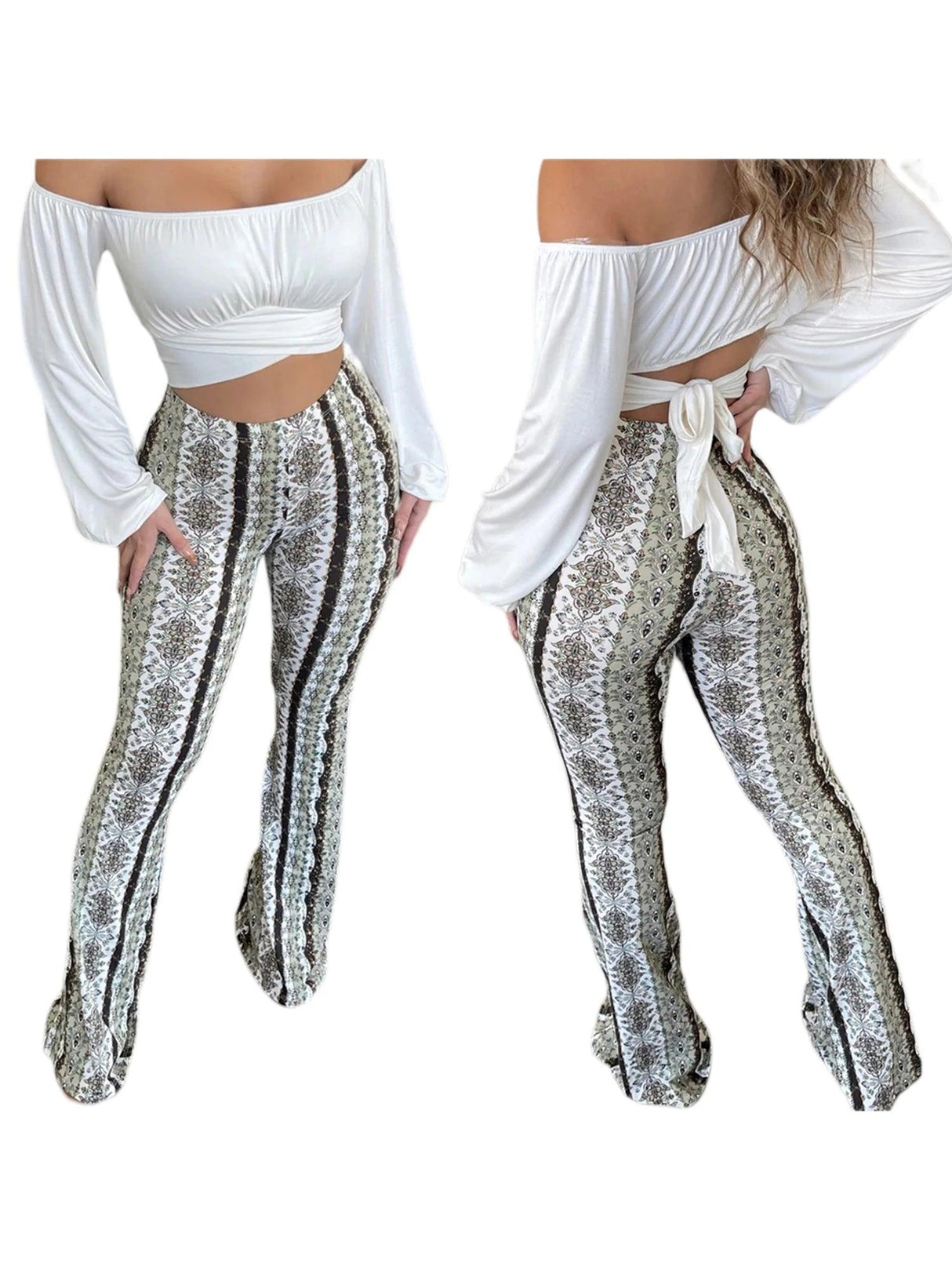 Women's Flare Ethnic Print Pants - Shoply