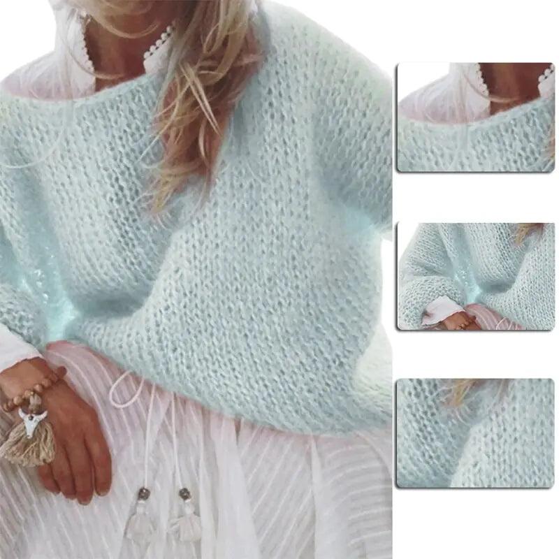 Women's Chunky Knitted Fluffy Pullover Tops - Shoply