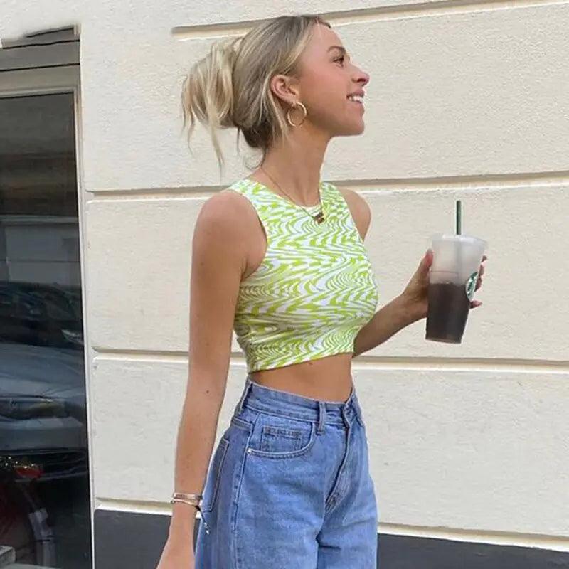 90s Aesthetics Striped Print Crop Tops - Shoply