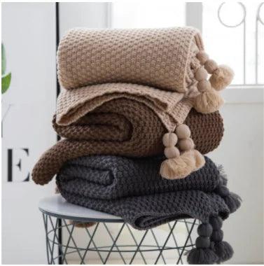 Nordic Fringed Knit Wool Blanket - Shoply