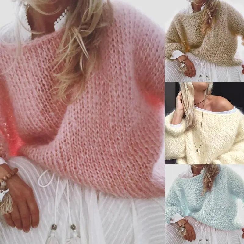 Women's Chunky Knitted Fluffy Pullover Tops - Shoply