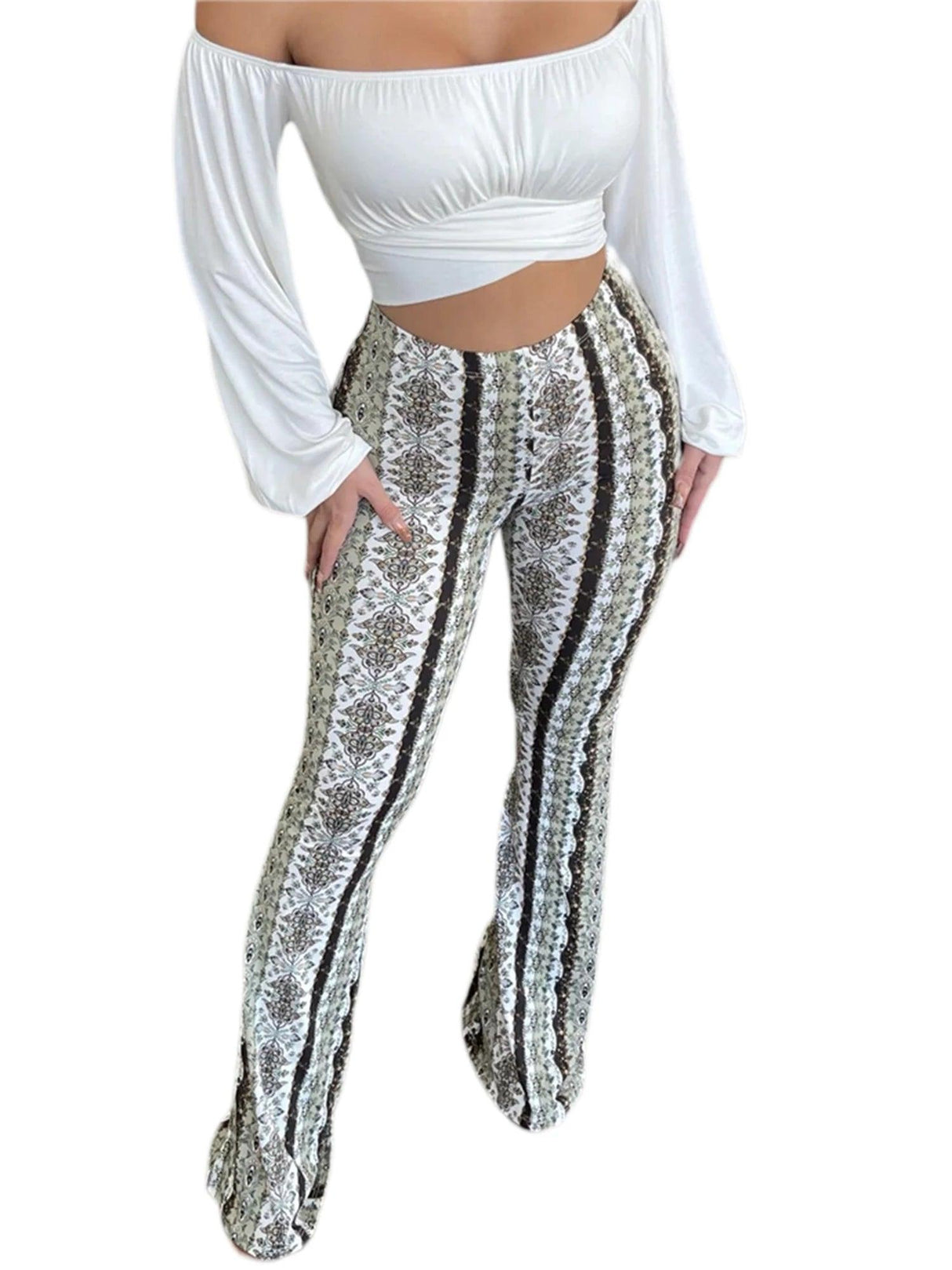 Women's Flare Ethnic Print Pants - Shoply