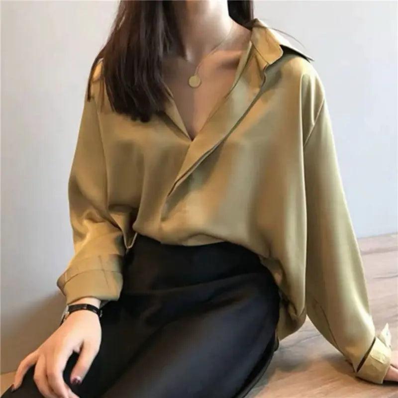 Chic V-Neck Silk Blouse - Shoply