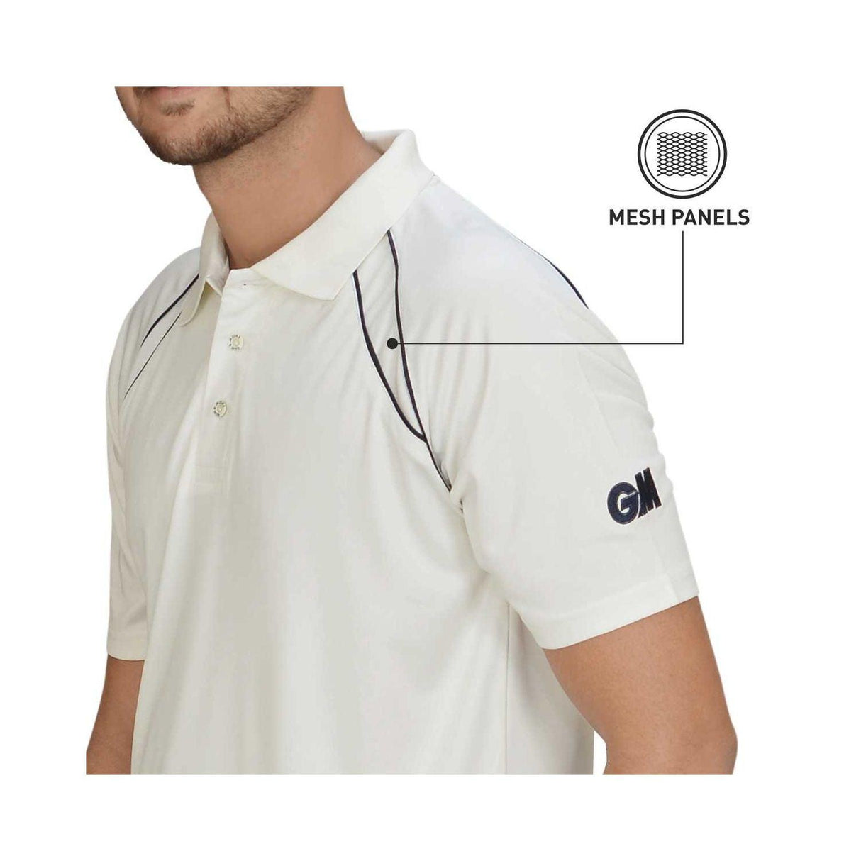 GM Half-Sleeve Cricket Playing Shirt (T-Shirt) - White Color - Mill Sports