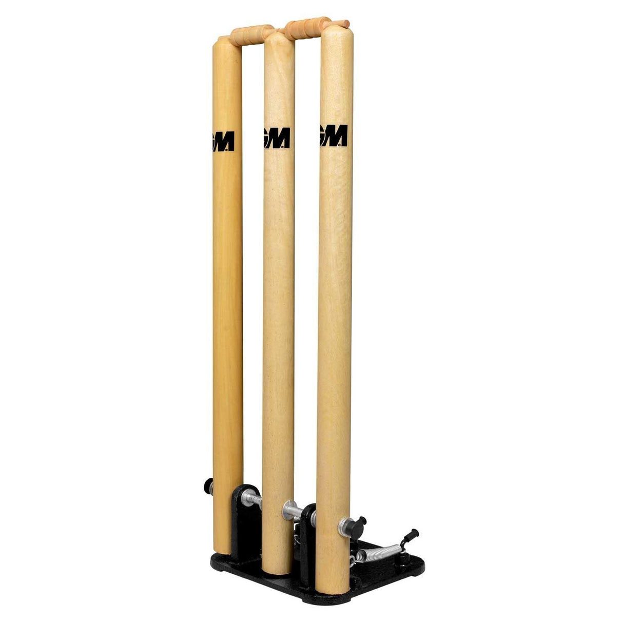 GM Spring Cricket Stumps Set of 3 Stumps & 2 Bails (With Iron Base) - Mill Sports