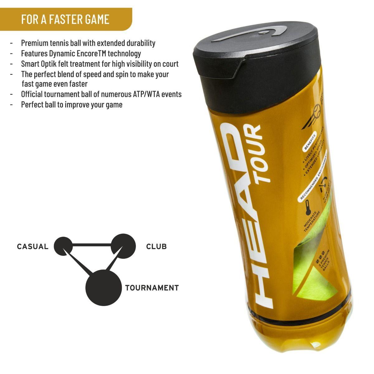 HEAD TOUR TENNIS BALL CAN (3 BALLS) - MILL SPORTS
