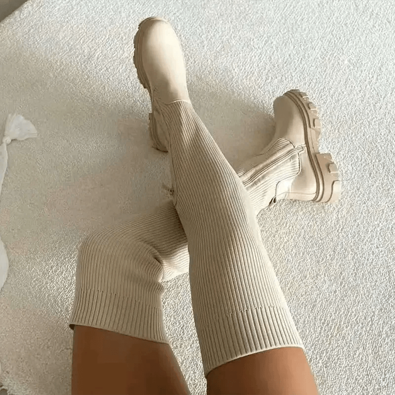 Thigh High Stretch Knit Boots - Shoply