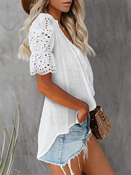 Shirt with Lace and V-neck Emily - Shoply