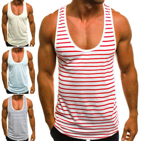 2020 Men's Striped Sleeveless O Neck Tank Tops for Summer Beach and Holidays