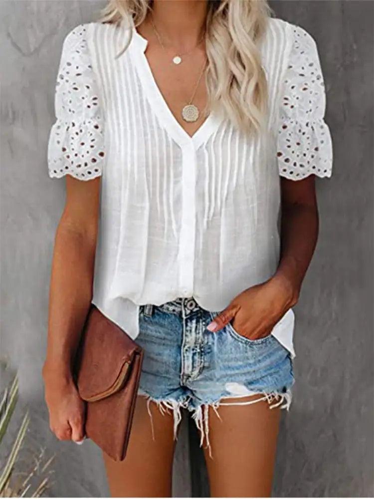 Shirt with Lace and V-neck Emily - Shoply
