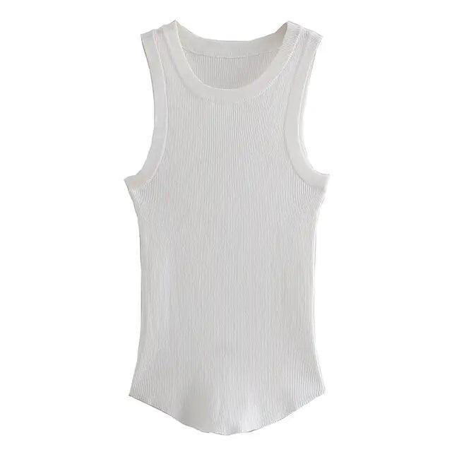 Ribbed Fitted Knit O Neck Sleeveless - Shoply
