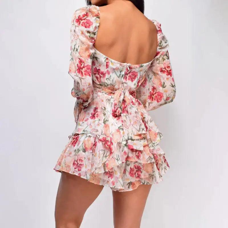 Square Collar Backless Romper - Shoply