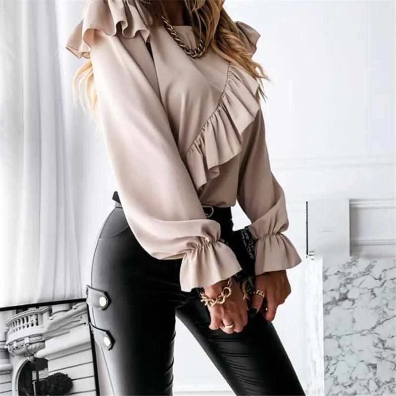 Lady Office Work Ruffles O-Neck Blouse - Shoply