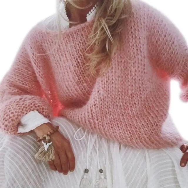 Women's Chunky Knitted Fluffy Pullover Tops - Shoply