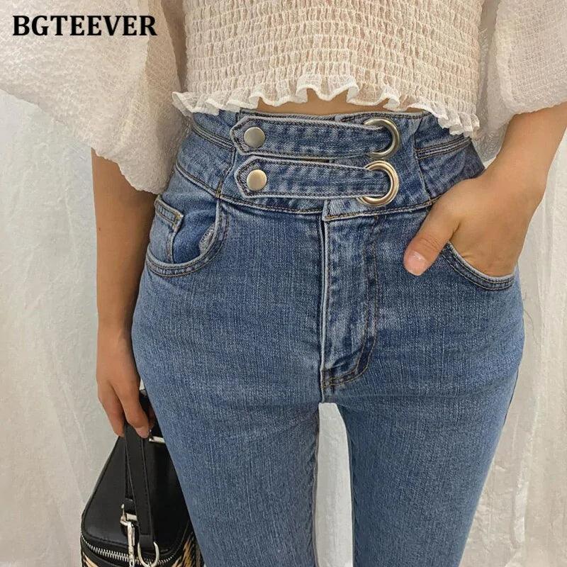 Vintage High Waist Women's Stretched Pencil Jeans - Shoply