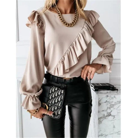 Lady Office Work Ruffles O-Neck Blouse - Shoply