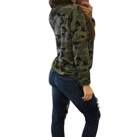 Women's Camouflage V-Neck Hooded Sweatshirt with Long Sleeves - Shoply