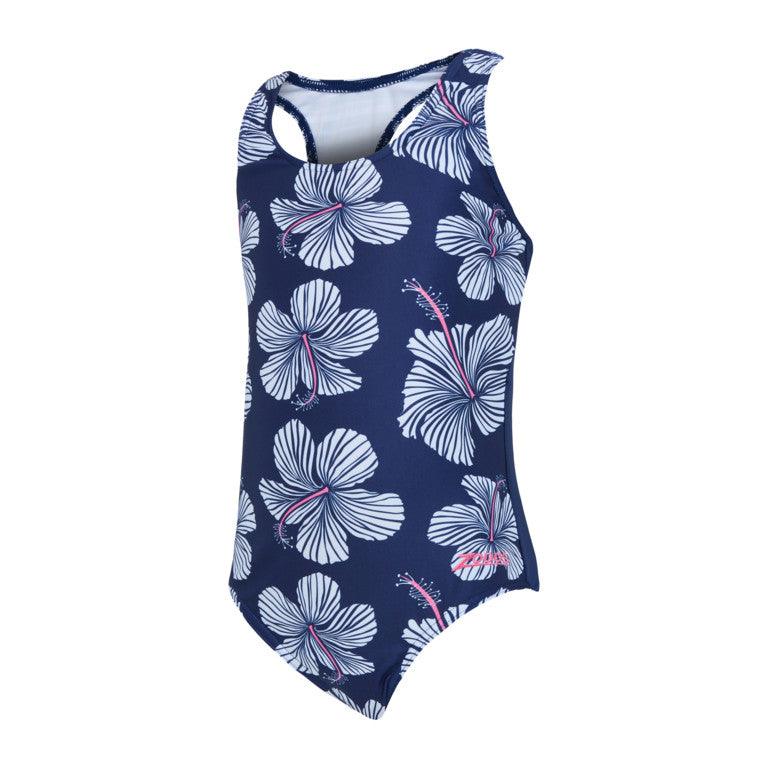 Zoggs Girls Hibiscus Print Actionback One Piece Swimsuit - Shoply