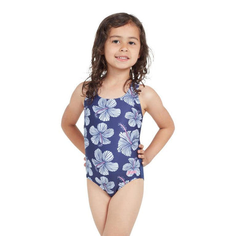 Zoggs Girls Hibiscus Print Actionback One Piece Swimsuit - Shoply